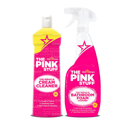 Stardrops - The Pink Stuff -Bathroom Foam Cleaner and Cream Cleaner Bundle (1 Bathroom Foam Spray, 1 Cream Cleaner)