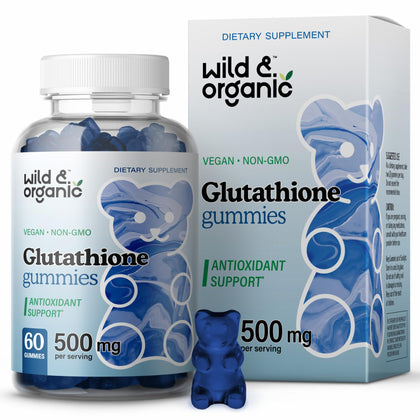 Wild & Organic L Glutathione Gummies - Reduced Glutathione 500mg for Antioxidant Support - L-Glutathione for Liver Cleanse Detox - Non-GMO L Glutathione Supplement - 60 Liver Detox Gummies w/Pectin