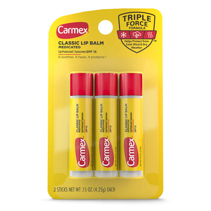 Carmex Medicated Lip Balm Sticks, Lip Moisturizer for Dry, Chapped Lips - 3 Count