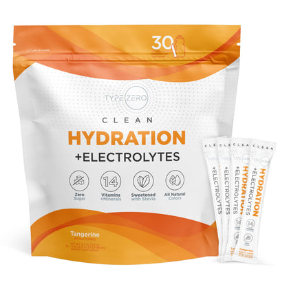 Type Zero Clean Hydration + Electrolytes Drink Mix (30 Single-Serving Packets) - Advanced Hydration for Any Occasion (Tangerine)