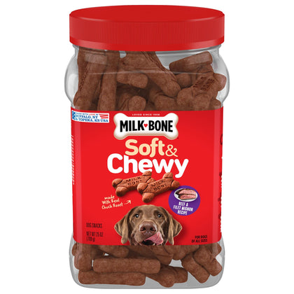 Milk-Bone Soft & Chewy Dog Treats, Beef & Filet Mignon Recipe, 25 Ounce Made with Real Chuck Roast