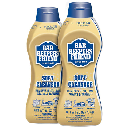 Bar Keepers Friend Soft Liquid Cleanser- Multipurpose Cleaner & Rust Stain Remover for Stainless Steel, Porcelain, Ceramic Tile, Copper, Brass 26 Oz (Pack of 2)