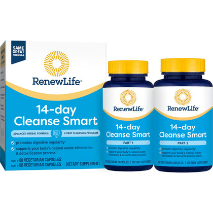 Renew Life Cleanse Smart Advanced Total Body Program, 2-Part Detox Cleanse Promotes Digestive Regularity and Supports Waste Elimination, Herbal Blend with Magnesium, Soy and gluten-free, 120 Count