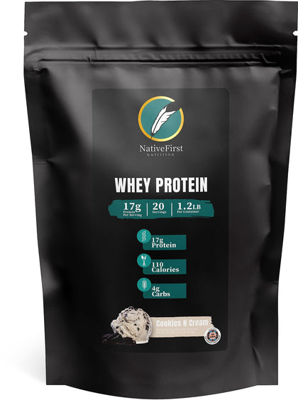 NativeFirst Whey Protein Concentrate: Inspired by Native American Wisdom (1 Pound, 20 Servings / 17 g Protein Per Serving) - Non-GMO Protein Powder (Cookies & Cream)