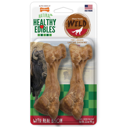 Nylabone Healthy Edibles WILD Natural Long-Lasting Dog Treats - Dog Bone Treats - Bison Flavor, Medium (2 Count)