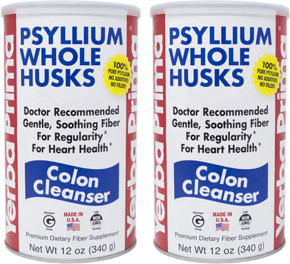 Yerba Prima Psyllium Husk, 12 Ounce (Pack of 2) - Colon Cleanser Fiber Supplement - Natural Support for Gut Health - Non GMO, Gluten Free, Vegan