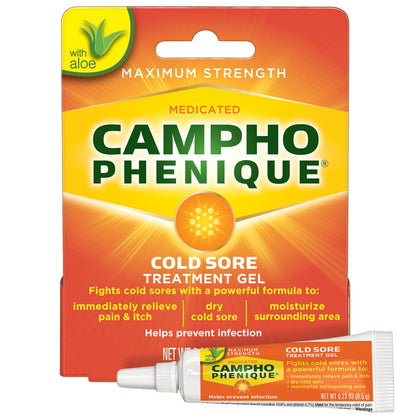 Campho Phenique Cold Sore and Fever Blister Treatment for Lips, Maximum Strength Provides Instant Relief, Helps Prevent Infection To Promote Healing, Original Gel Formula, 0.23 Oz