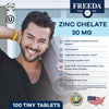 Freeda Chelated Zinc Supplement - Kosher 30 mg Zinc Chelate Zinc Tablets as Albion TRAACS Zinc Bisglycinate - Zinc Chelated for Adults - Pure Zinc 30mg - Zinc for Men & Women - (100 Tiny Tablets)