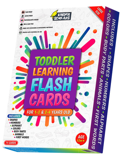 Thick Rip Proof & Waterproof Toddler Flash Cards for Ages 1,2,3,4 Years - Alphabet, Colors, Shapes, Numbers, Animals, Body Parts, First Words. Read & Learn ABC Letters | 150 Images by Kinder Scholars