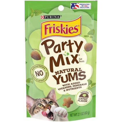 Purina Friskies Made in USA Facilities, Natural Cat Treats, Party Mix Natural Yums Catnip Flavor - (Pack of 10) 2.1 oz. Pouches