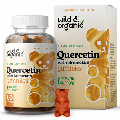 Wild & Organic Quercetin with Bromelain Gummies - Bromelain Quercetin Supplement for Immunity & Respiratory Function - Quercetin and Bromelain Gummy - 60 Pear-Flavored Chews