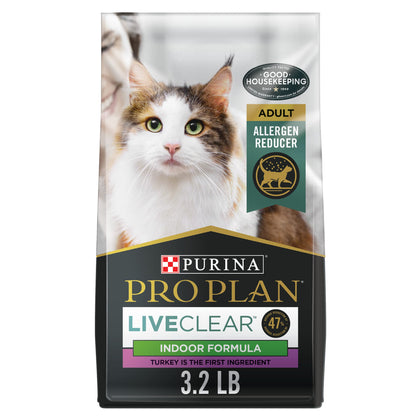 Purina Pro Plan Allergen Reducing, Indoor Cat Food, LIVECLEAR Turkey and Rice Formula - 3.2 lb. Bag