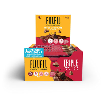 FULFIL Vitamin & Protein Bars, NEW! Triple Chocolate, Snack Sized Bar with 15g Protein and 8 Vitamins Including Vitamin C, 12 Count