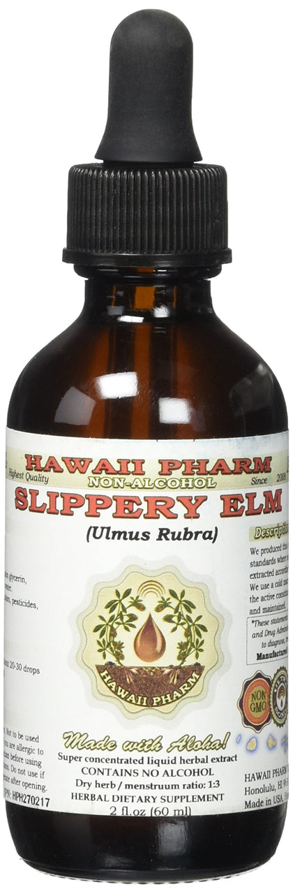 Slippery Elm Alcohol-Free Liquid Extract, Organic Slippery Elm (Ulmus Rubra) Dried Bark Glycerite 2 oz