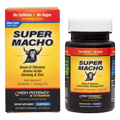 Super Macho, High Potency B Vitamins and Amino Acids, Fuel for Today's Active Men, No Caffeine, No Sugar, Dietary Supplement, Made in USA,50 Softgels