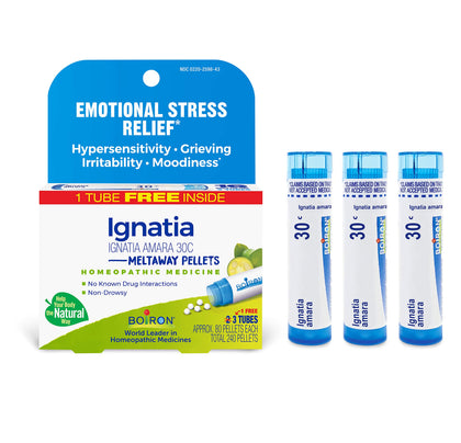 Boiron Ignatia Amara 30C Homeopathic Medicine for Relief from Emotional Stress, Hypersensitivity, Irritability, and Moodiness - 80 Count (Pack of 3)