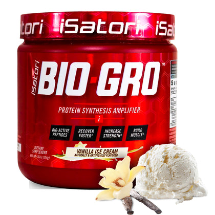 iSatori BIO-GRO Protein Synthesis Amplifier, for Muscle Recovery & Growth, Enhanced Stimulant Free Pre-Workout & Colostrum Supplement with Bio-Active Peptides- Vanilla Ice Cream (60 Servings)