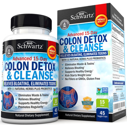 Colon Cleanser and Detox for Weight Loss & Digestive Support - 15 Day Fast-Acting Extra Strength Cleanse with Probiotic Fiber Plus Noni for Constipation Relief & Bloating Support, Non-GMO, 45 Count