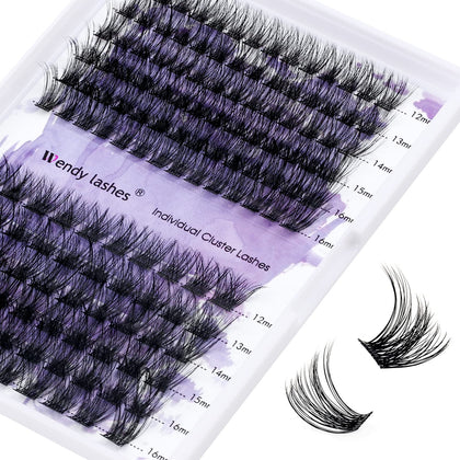 Individual Lashes Lash Clusters D Curl DIY Lash Extension Wide Stem Length Thin Band Cluster Lashes Reusable Eyelash Extension Soft Wispy Lash Extension Clusters?Hybrid/Volume-0.07D 12-16mm Mixed)