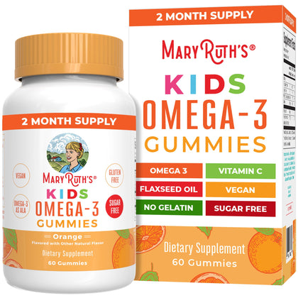 MaryRuth Organics Nutritional Supplement Vegan Omega 3 Gummy for Kids 2+ | 2 Month Supply | Sugar Free | Vitamin C, E, Flaxseed Oil | Immune Support, Overall Wellness | No Fish Taste | 60 Count