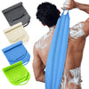 Exfoliating Back Scrubber with Handles 4 Packs Nylon Back Exfoliator Extended Length Back Washers Scrubbers Stretchable Pull Strap Exfoliating Washcloth (Dark Blue, Gray, Beige, Fluorescent Green)