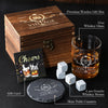 50th Birthday Gifts for Men Whiskey Glass Set - 50th Birthday Decorations, Party Supplies - 50 Year Anniversary, Bday Gifts Ideas for Him, Dad, Husband, Friends - Wood Box & Whiskey Stones & Coaster