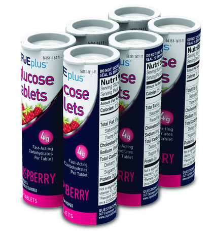 TRUEplus Glucose Tablets, Raspberry Flavor - 6X 10ct Tubes