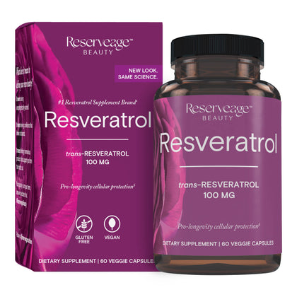 Reserveage Beauty, Resveratrol 100 mg, Antioxidant Supplement for Heart and Cellular Health, Supports Healthy Aging and Immune System, Paleo, Keto, 60 Capsules (60 Servings)