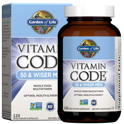 Garden of Life Multivitamin for Men, Vitamin Code 50 & Wiser Men's Raw Whole Food Vitamin Supplement with Probiotics, Vegetarian, 120 Capsules