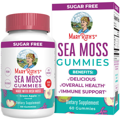 MaryRuth Organics Gummies Sugar Free Made with Irish Sea Moss for Gut Health and Immune Support Formulated for Adults and Kids Ages 4+ Vegan Non-GMO Gluten Free | 60 Count