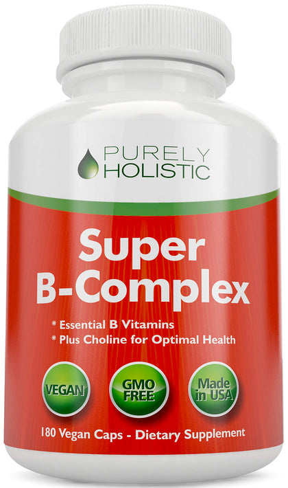 Vitamin B Complex - 8 Super B Complex Vitamins with Choline & Inositol, Vitamins B1, B2, B3, B5, B6, B8, B9 & B12 - B100 Complex - 180 Vegan Capsules - 6 Month Supply - Made in The USA