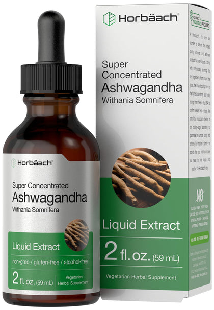 Horbäach Ashwagandha Root Liquid Extract | 2 fl oz | Alcohol Free Tincture | Vegetarian, Non-GMO, Gluten Free Supplement