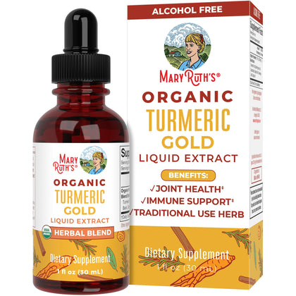 USDA Organic Turmeric Gold Liquid Drops by MaryRuth's | Liquid Herbal Blend | Turmeric Curcumin, Black Pepper, Cassia Cinnamon Bark, Ginger Root | Immune Support | Non-GMO, Vegan, 1oz