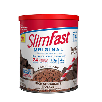 SlimFast Original Meal Replacement Shake Mix - Weight Loss Powder - 14 Servings - Pantry Friendly, Rich Chocolate Royale, 12.83 Oz