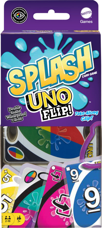 Mattel Games UNO Flip! Splash Card Game for Kids, Adults & Game Night with Water-Resistant Double-Sided Cards