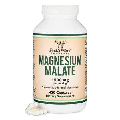 Magnesium Malate Capsules (420 Count) - 1,500mg Per Serving (Magnesium Bonded to Malic Acid), Third Party Tested, Vegan Friendly, Gluten Free by Double Wood Supplements