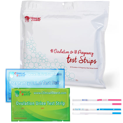 Clinical Guard 40 Ovulation Test Strips and 10 Early Pregnancy Test Strips Combo Rapid HCG Test Fertility Ovulation Predictor Kit