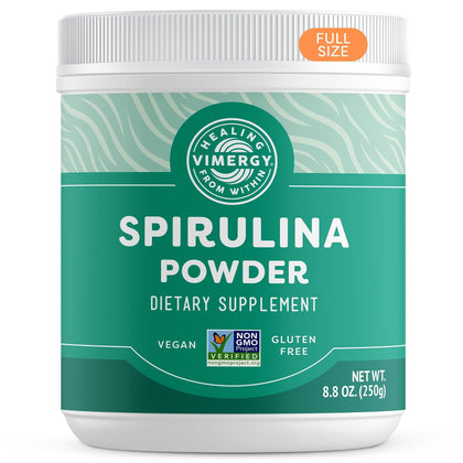 Vimergy Natural Spirulina Powder, 83 Servings - Super Greens Powder - Nutrient Dense Blue-Green Algae Superfood for Smoothies & Juices - Immune Support - Non-GMO, Gluten-Free, Vegan & Paleo (250g)