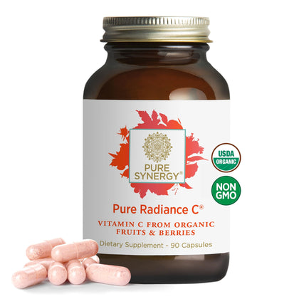 PURE SYNERGY Pure Radiance C | Organic Vitamin C Capsules | 100% Natural, Whole Food, Non-GMO Supplement with Camu Camu Extract | for Immune and Collagen Support (90 Capsules)