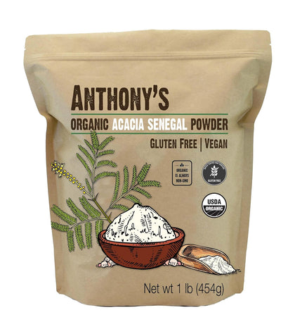 Anthony's Organic Acacia Senegal Powder, 1 lb, Batch Tested Gluten Free, Non GMO, Soluble Fiber, Prebiotic