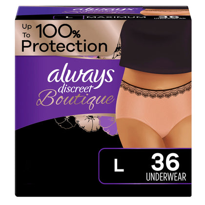 Always Discreet Boutique Incontinence Underwear for Women, Large, 18 x 2 Packs (36 Count total) (Packaging May Vary)