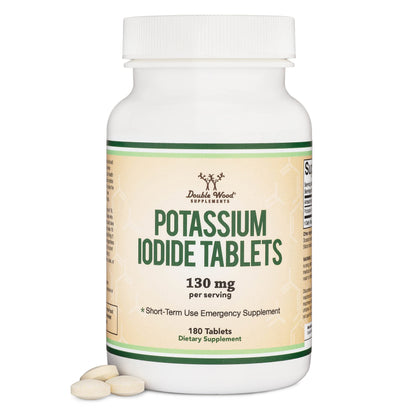 Potassium Iodide 130mg Tablets - Emergency Use for Exposure - 180 Count, 3 Month Supply - Double Wood Supplements