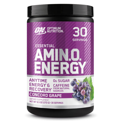 Optimum Nutrition Amino Energy - Pre Workout with Green Tea, BCAA, Amino Acids, Keto Friendly, Green Coffee Extract, Energy Powder - Concord Grape, 30 Servings