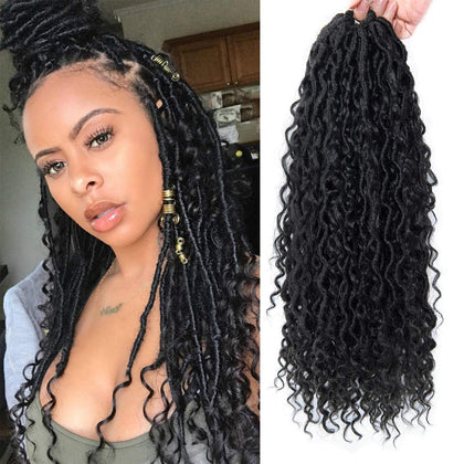 New Goddess Locs Crochet Hair Extensions 18Inch Pre-looped River Fauxs Locs Wavy Curly Fauxlocs Bohemian Crochet Braids 4Packs(1B, 18inch)