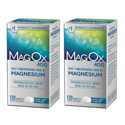 Mag-Ox 400 Magnesium Supplement, Pharmaceutical Grade Magnesium Oxide, Most Concentrated Form of Magnesium, 483mg, 240 Tablets (2 Packs of 120 Tablets)