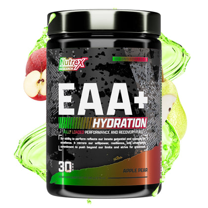 Nutrex Research EAA Hydration | EAAs + BCAAs Powder | Muscle Recovery, Strength, Muscle Building, Endurance | 8G Essential Amino Acids + Electrolytes | Apple Pear 30 Servings