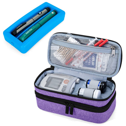 Luxja 2 Layers Insulin Case with an Ice Pack - Holds 6 Vials (10ml) or 2 Insulin Pens, Diabetic Bag with Supplies Storage Pockets, Purple