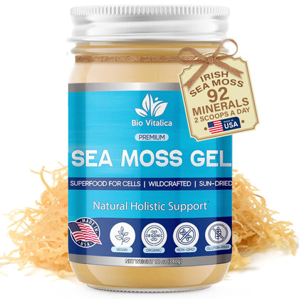 Sea Moss Gel by BioVitalica - Irish sea Moss raw Organic - Premium Quality - Dr Sebi, Vegan superfood for Cells - 100% Natural sea moss Gel (Original, 1 Pack)