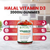 Zaytun Halal Vitamin D3 2000 IU Gummies, Supports Bone & Immune Health, Promotes Muscle Function, Gluten & Gelatin Free, 90 Natural Fruit Flavor Gummies, Made in USA - Halal Vitamins