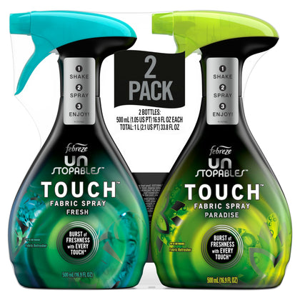 Febreze Unstopables Touch Fabric Spray and Odor Fighter, Fresh & Paradise, 16.9 oz, Pack of 2